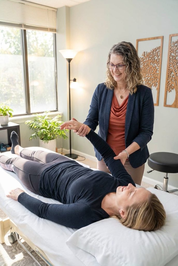 Patient receiving one-on-one therapeutic guidance at a physical therapy clinic in Bethesda