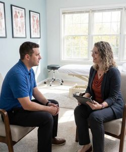 Patient working with a provider at a pelvic floor physical therapy clinic in Bethesda