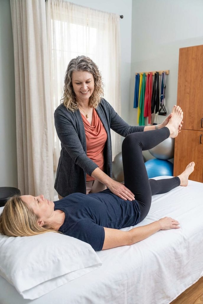 Patient consulting with a pelvic floor physical therapist at a specialized clinic in Bethesda