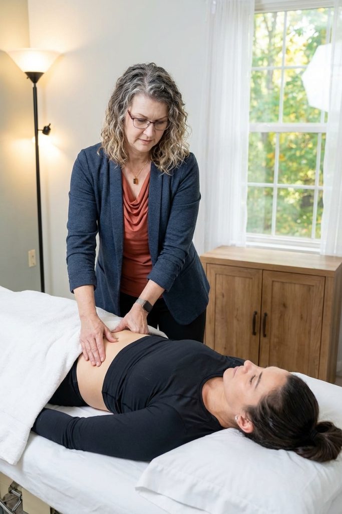 Patient working with a provider at a pelvic floor physical therapy clinic in McLean